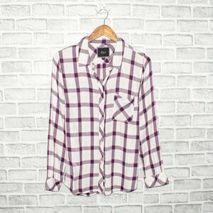 Rails Women's Button up Flannel Shirt White Plaid Long Sleeve Size Small